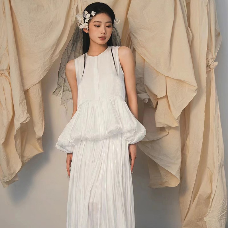 领证登记小白裙韩系晨袍r女新娘出门轻婚纱婚礼宴会夏季孕妇连衣图片