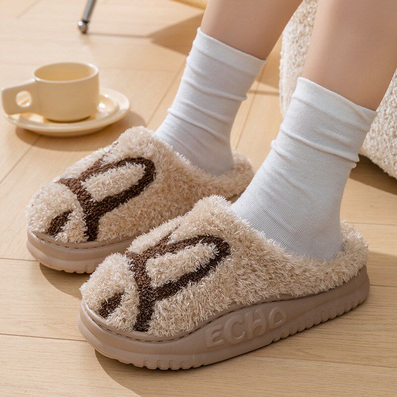 厚底踩屎感棉拖鞋女家居可爱兔耳朵情侣拖鞋男士冬季保暖防滑轻便