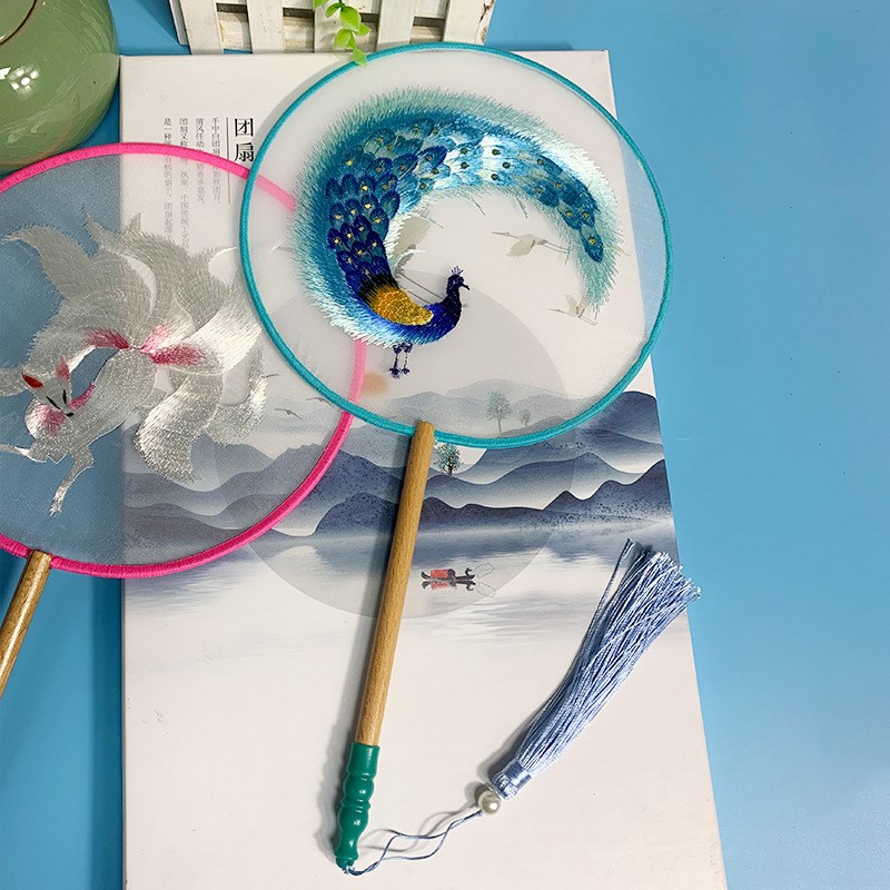 中国风苏州真丝团扇单面绣古风宫扇旗袍跳舞专用女圆扇子刺绣宫扇