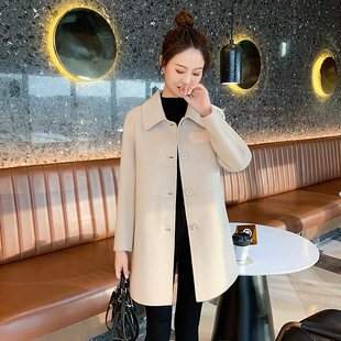 雙面羊絨呢子大衣I女2023年新款 毛呢外套 小個子修身 米色秋冬短款