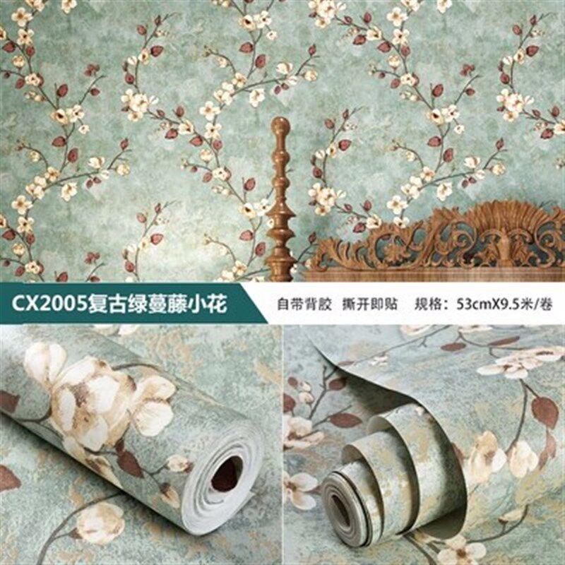 复古美式3D立体蔓藤花自粘背胶无纺布墙纸家具翻新宿舍书桌贴贴纸