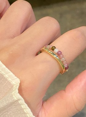 新中式碧玺戒指女轻奢高级感素圈戒指女小众设计尾戒开口食指环女