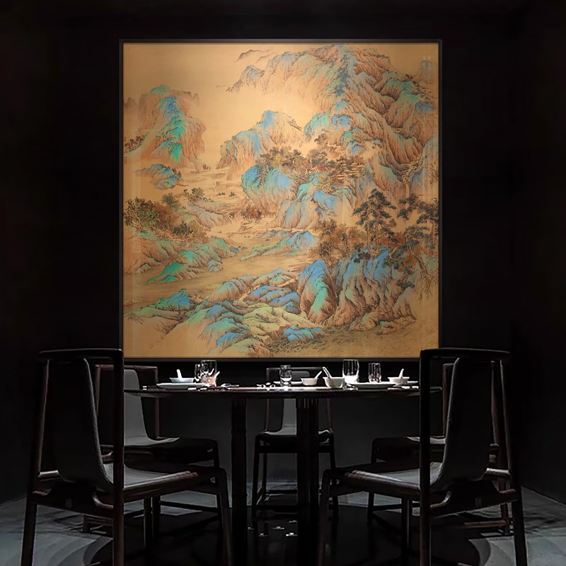 新中式客厅风景背景m装饰画 酒店包厢餐厅浮雕壁饰浮雕肌理挂画图片