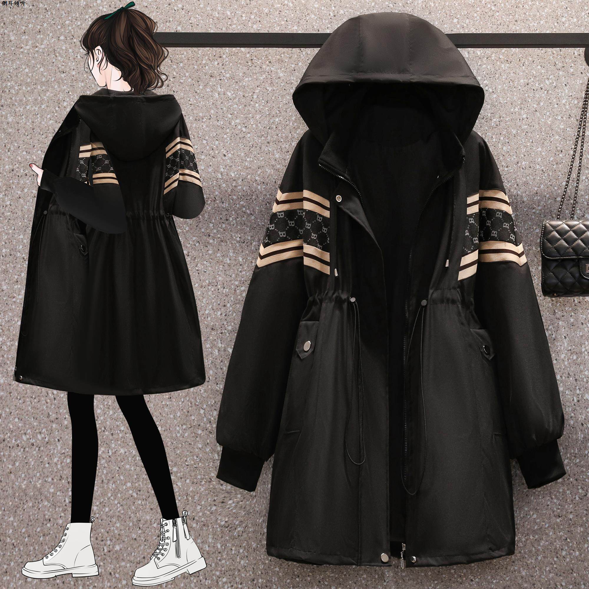 春秋装时尚百e搭中长款风衣外套女200斤大码胖MM洋气减龄棉服大衣