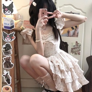 甜美小飞袖 甜辣妹碎花连衣裙女夏季 公主蛋糕裙高级感收Z腰蓬蓬裙
