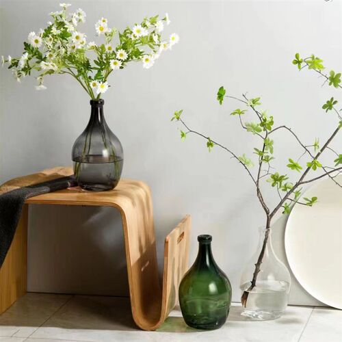 北欧轻奢创意简约大肚玻璃花瓶玻璃摆件透明客厅插花干花装饰摆件