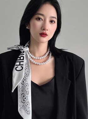 春夏珍珠丝巾项链领巾气质高级感C懒人小众锁骨链装饰女绑包丝带