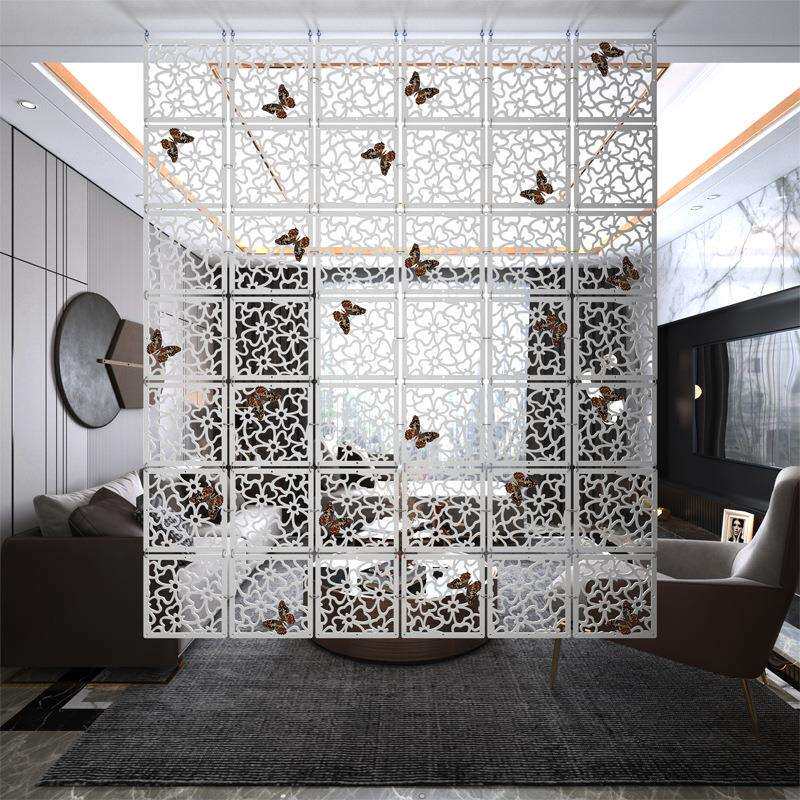现代简约挂式方形屏风软玄关隔断时尚餐客厅卧室挂帘雕花镂空墙贴