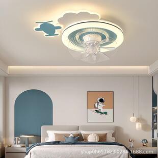 智能儿童风扇吸顶灯一体电风扇摇头卧室创艺卡通男孩房间护眼光谱