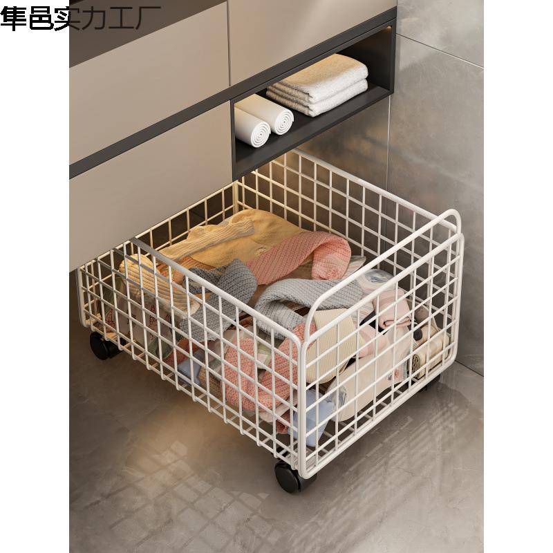 可移动脏衣篮洗漱台袜子收纳筐带轮小推车浴室柜下置物架洗衣