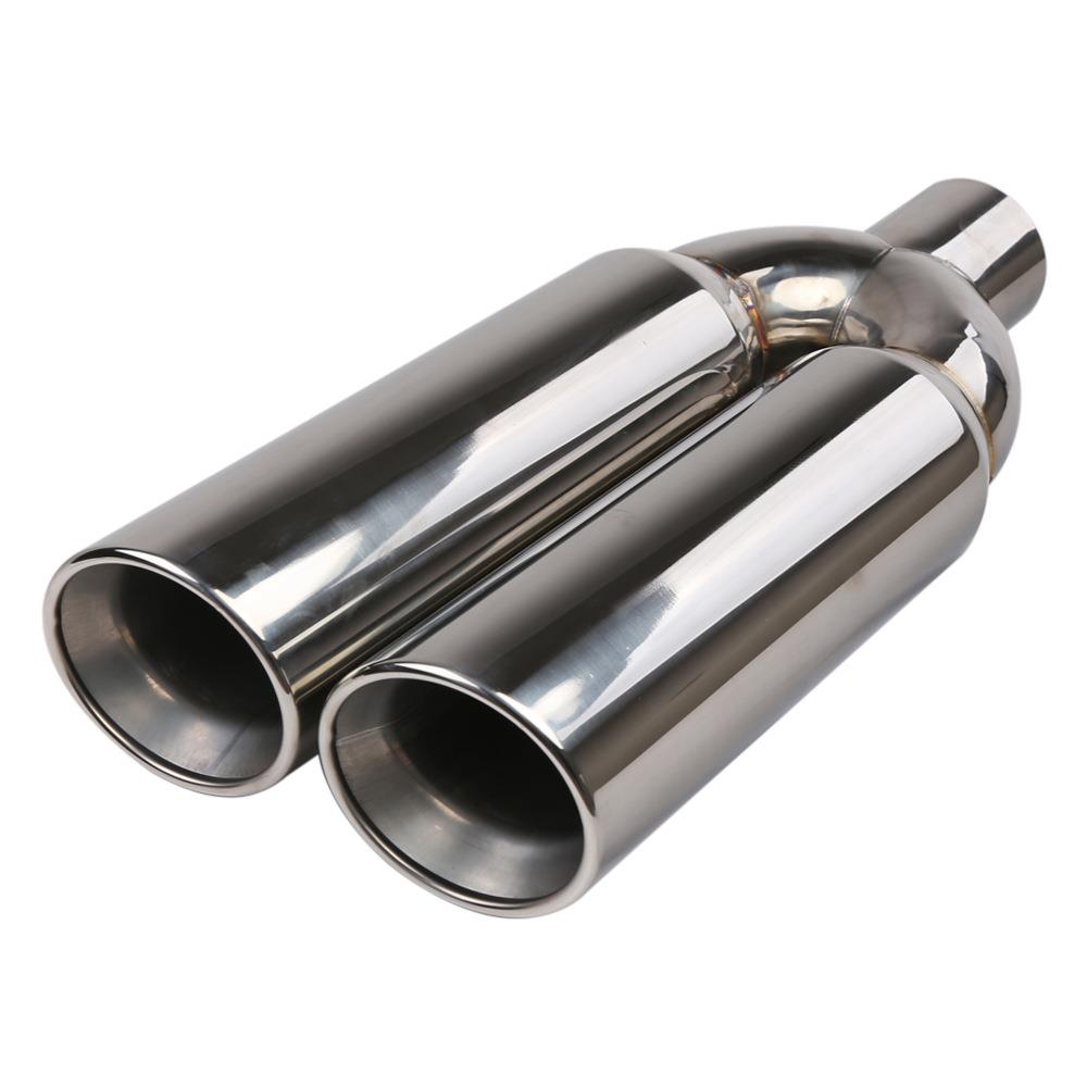 U型18寸长双层双出口不锈钢尾喉76-102mm一出二双层卷边排气管尾