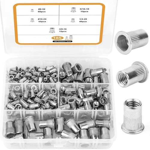 厂家供跨境-185pcs304不锈钢拉铆螺母盒装现货平头螺纹滚花主体