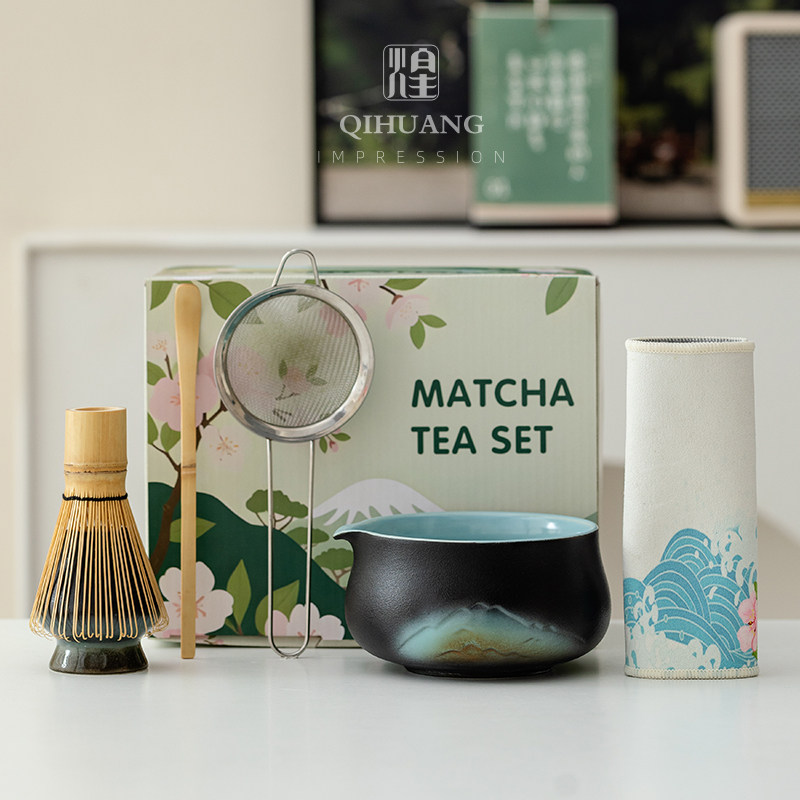 2025釉画彩远山抹茶碗套装打抹茶工具抹茶刷粉碗搅拌器茶筅器具