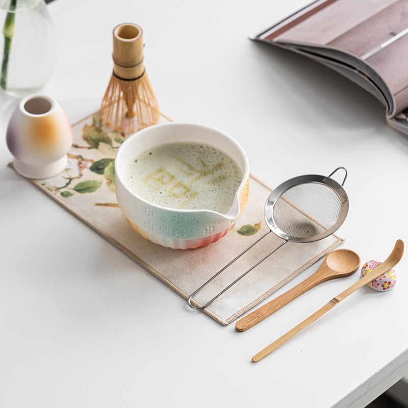 花瓣设计抹茶碗抹茶用具套装 茶筅立抹茶刷百本立宋代点茶道摆件