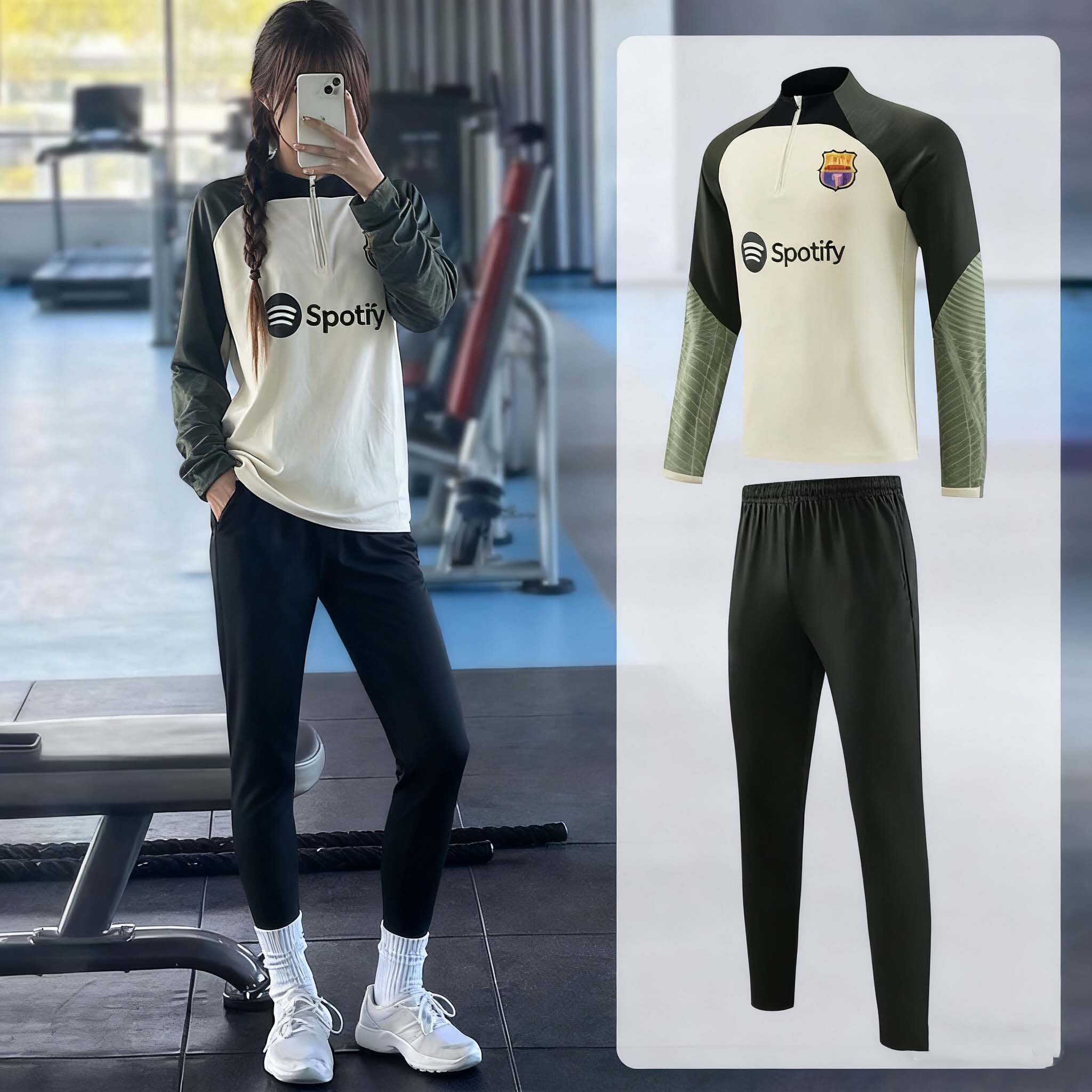 巴萨训练服长袖巴塞罗那足球服套装男定制半拉链球衣外套女秋冬季