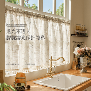 法式复古亚麻纱帘窗帘卧室客厅阳台飘窗厨房遮挡帘半帘门帘小短帘