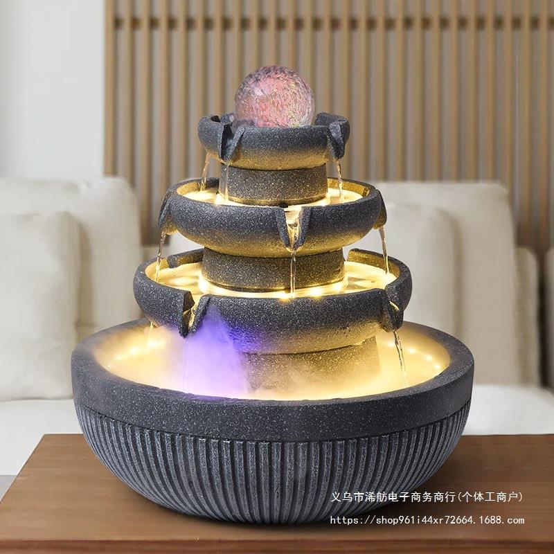 风车流水摆件循环水客厅小型喷泉风水球办公室八方来财开业风水轮