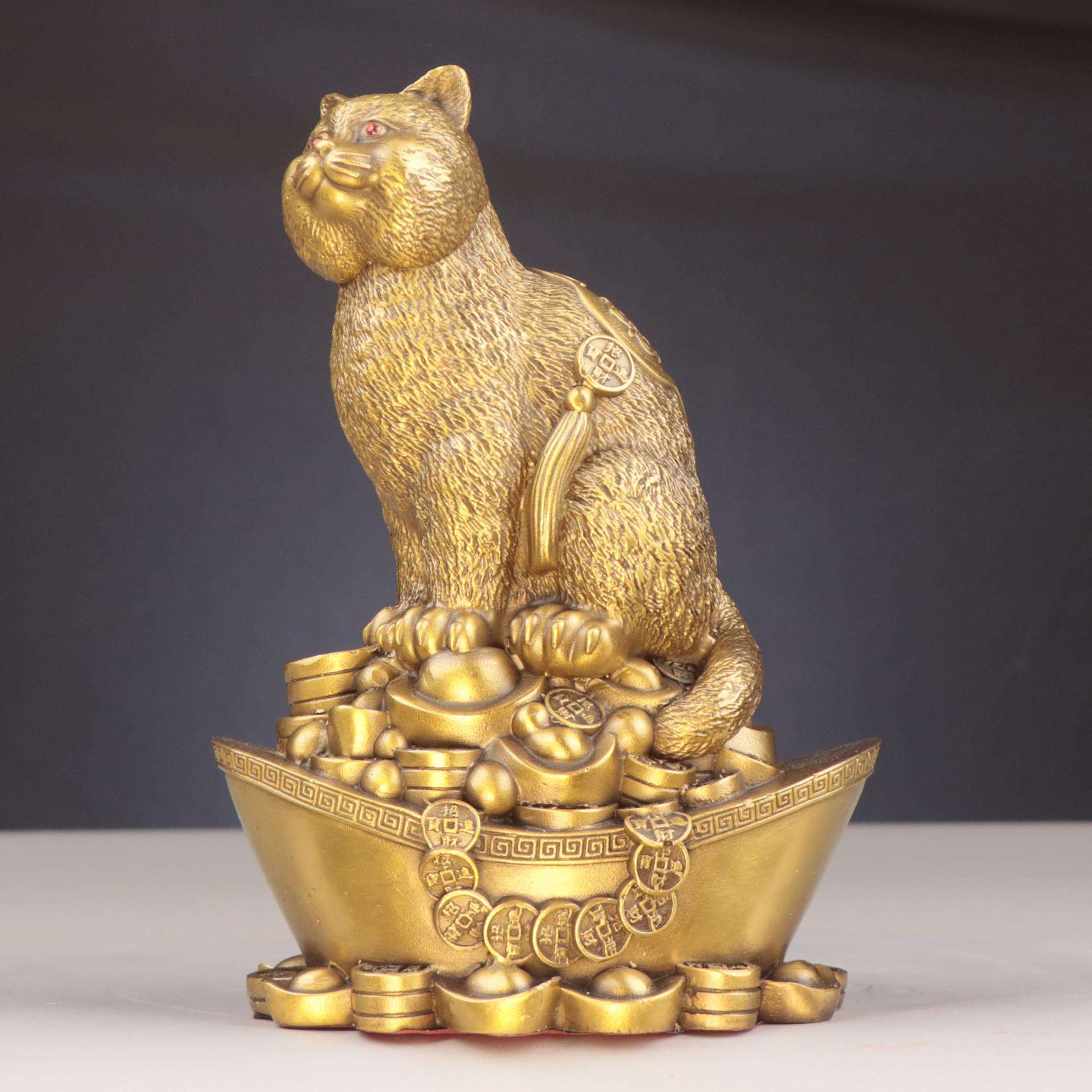 杨铜记 铜猫 猫摆件 铜元宝猫 家居店铺摆件厂家 猫