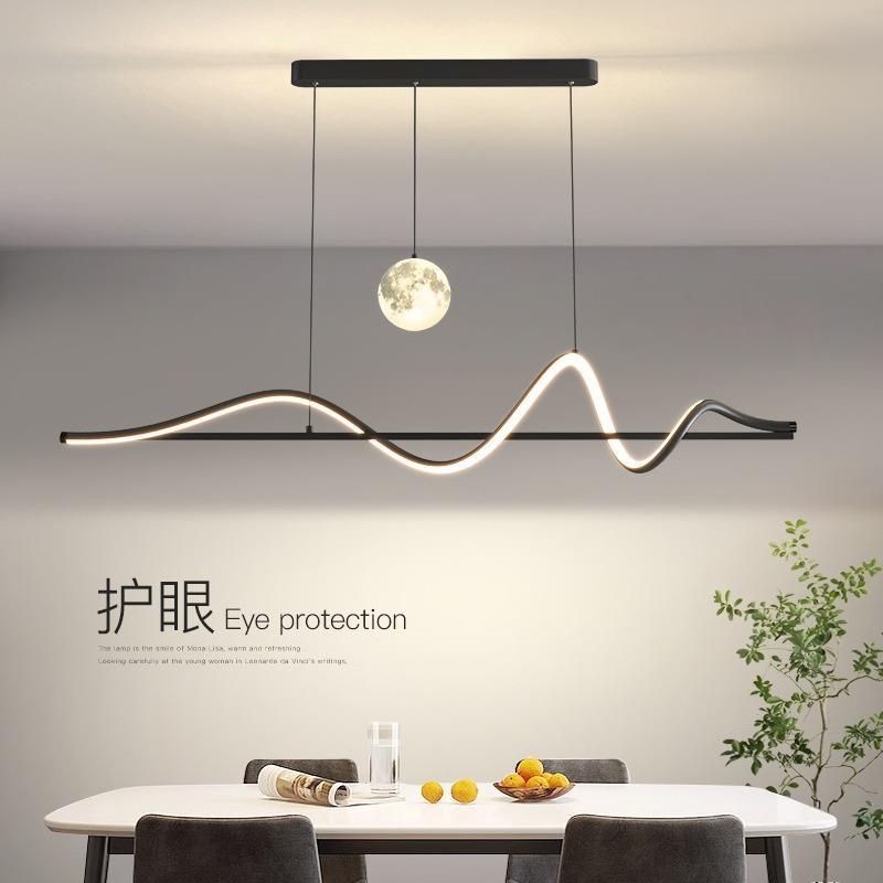 现代简约长条客厅餐厅书房餐厅吧台奶油风大气极简智能LED餐吊灯