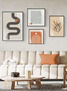 线波 现代抽象风格客厅装饰画褐色橙色线条墙画走廊玄关卧室挂画