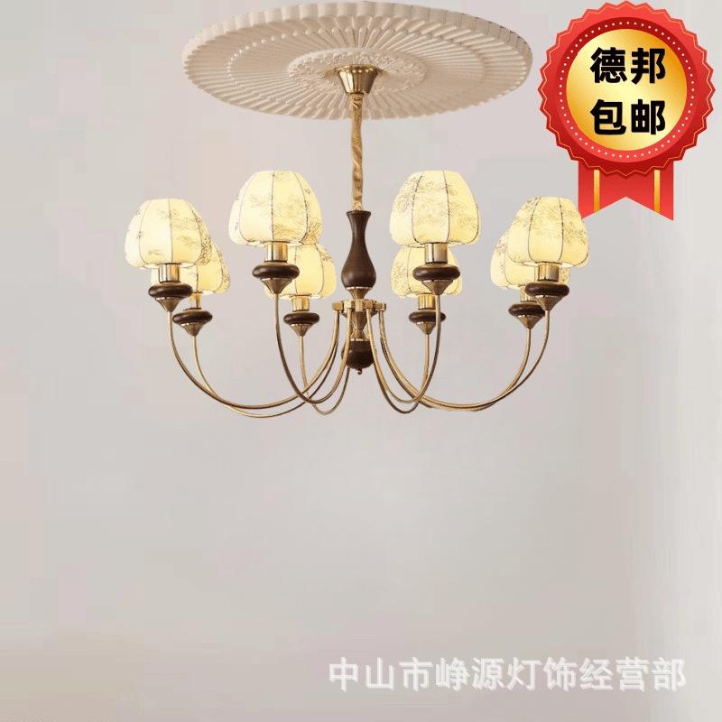 美式复古客厅主灯诧寂风胡桃木餐厅法式南洋布艺印花乡村大厅吊灯