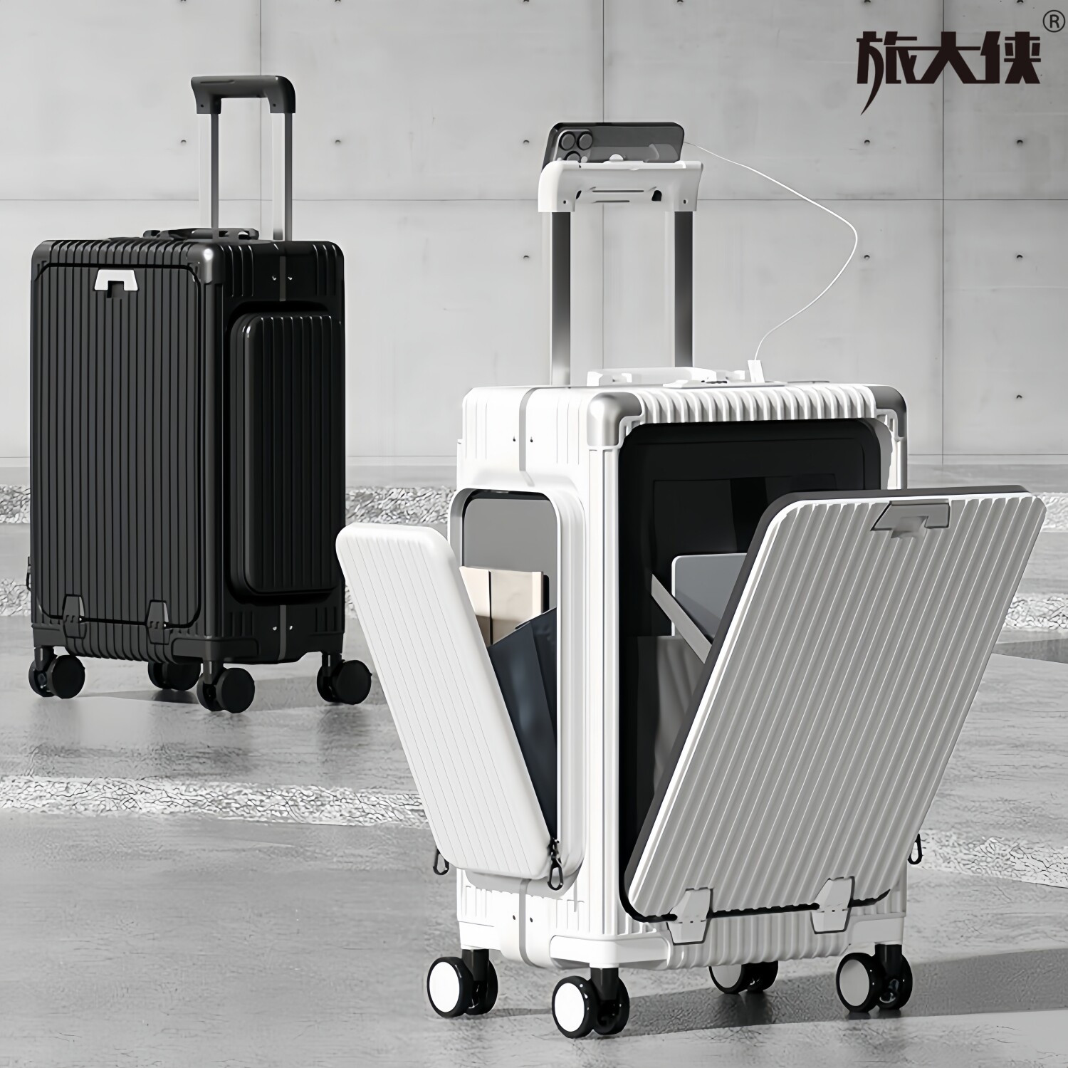 旅大侠三开盖铝框行李箱TSA密码锁登机箱万向轮旅行箱PC材质硬箱