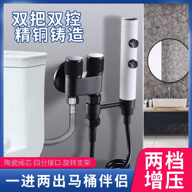 枪灰马桶伴侣喷枪一进二出全铜水龙头卫生间N厕所增压家用高压喷