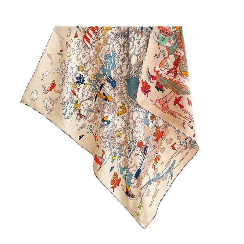 2023韩版新款双面印花真丝羊毛围巾高级感时尚百搭丝毛方巾女士