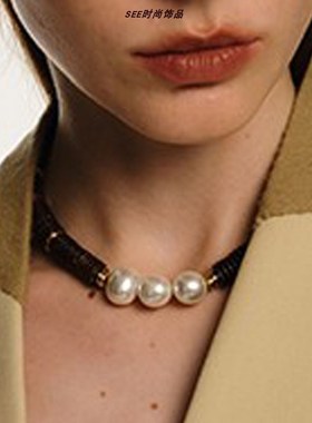 臻黑椰片木串珠项链锁骨链小D众设计潮流百搭气质送礼饰品