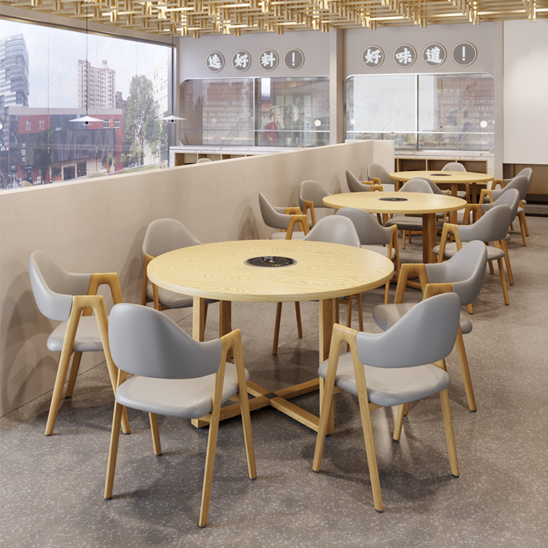 现货速发火锅店圆桌电磁炉一体烧烤串串香饭店包厢圆形Y桌子商用