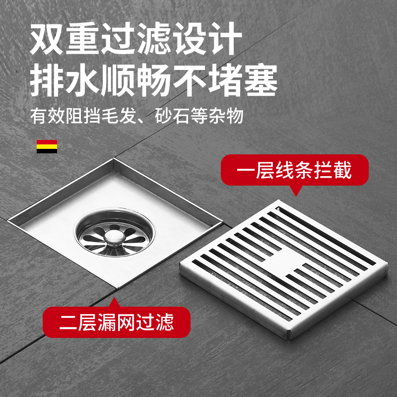 阳台大尺寸304不锈钢地漏75/110管大排量大口径防臭12X/15cm厨房