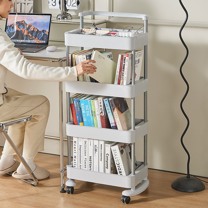 推车置物架厨房家用塑料落地收纳架多层带轮可移动浴室夹缝小推车