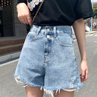 高腰阔腿热裤 夏胖妹妹mm宽松显瘦牛仔短裤 子微胖女生穿搭 女装 大码