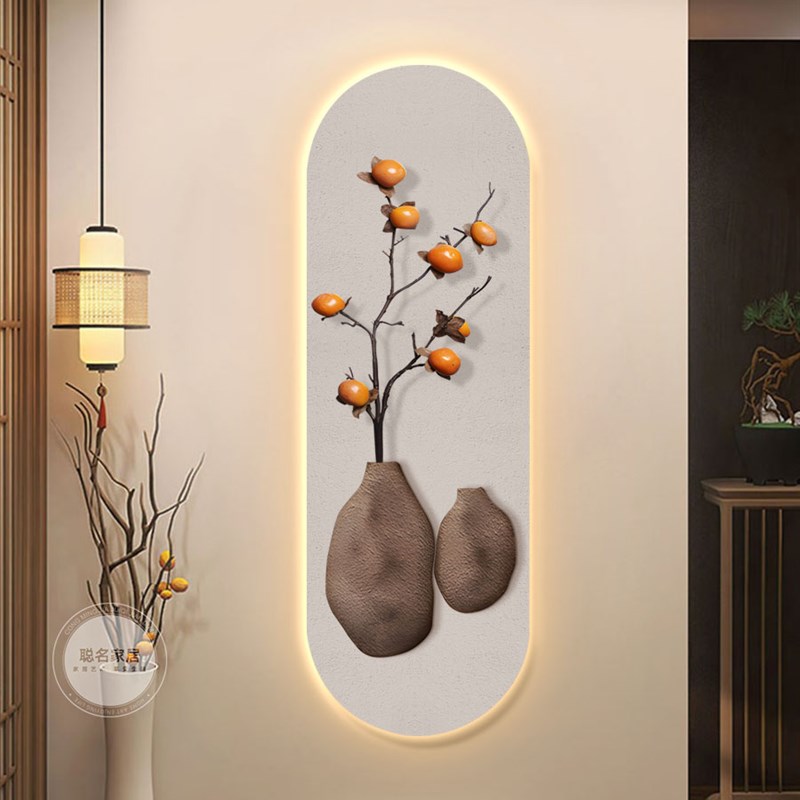 入户玄关装饰画iled氛围感灯画立体砂岩肌理画高级感走廊过道挂画