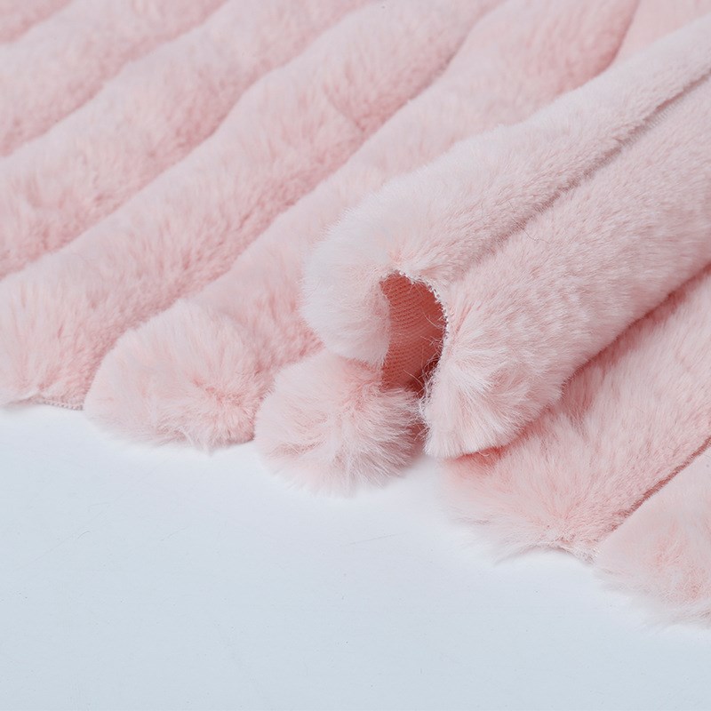 现货抽条兔毛提花面料床上用品沙发套抱枕毛绒玩具鞋材布料绒布