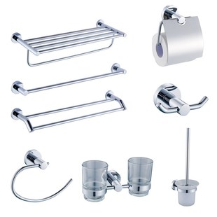 简约现代铜合金加不锈钢高标电镀毛巾架套装 6200 双杆浴巾架搭配