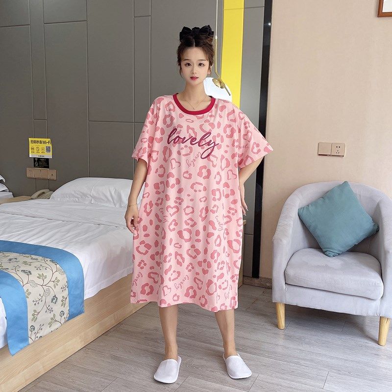 夏季短袖薄款大码睡裙女200斤纯棉圆领可爱韩Q版睡衣家居服可外穿
