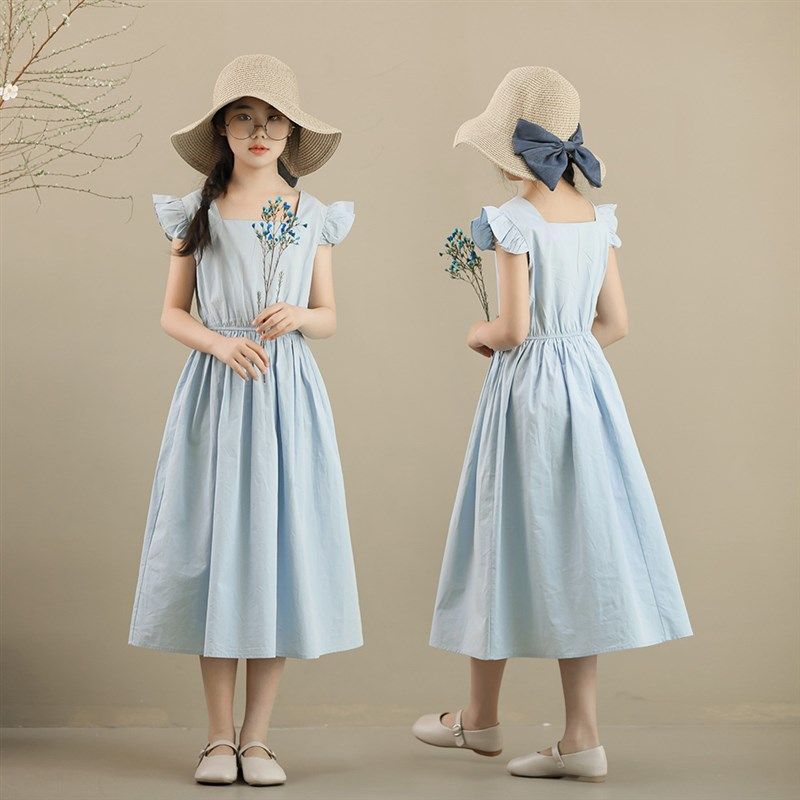 2023夏季新款法式女童方领长裙公主收腰蓝色高级感童裙度假风小众,童装/婴儿装/亲子装,连衣裙,淘宝优惠券,粉丝福利购,淘宝优惠卷