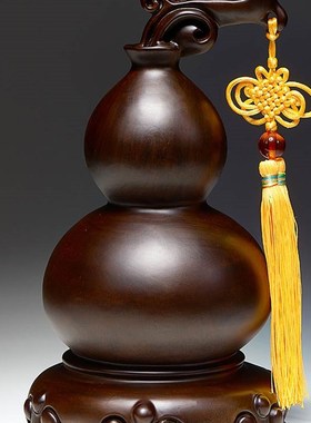 福禄葫芦摆件黑檀k实木雕刻中式装饰祝寿礼品客厅玄关电视柜工艺