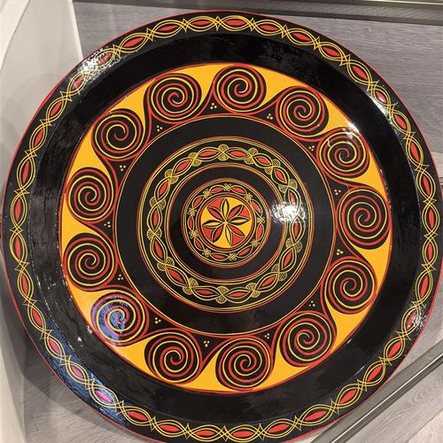 凉山彝族漆器大画盘花盘红黄黑盘子菜盘西昌少数民族风手工艺品