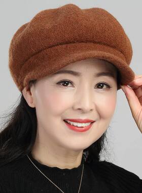 中年妈妈帽子 秋冬时尚女士 冬天新款妇女保暖冬女秋百搭八角帽潮