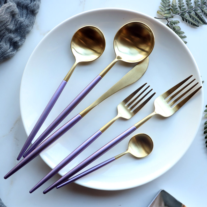 新品 葡萄牙 紫色手柄 304x不锈钢 西餐刀叉勺筷子四件套 牛排餐,农机/农具/农膜,播种栽苗器/地膜机,淘宝优惠券,粉丝福利购,淘宝优惠卷