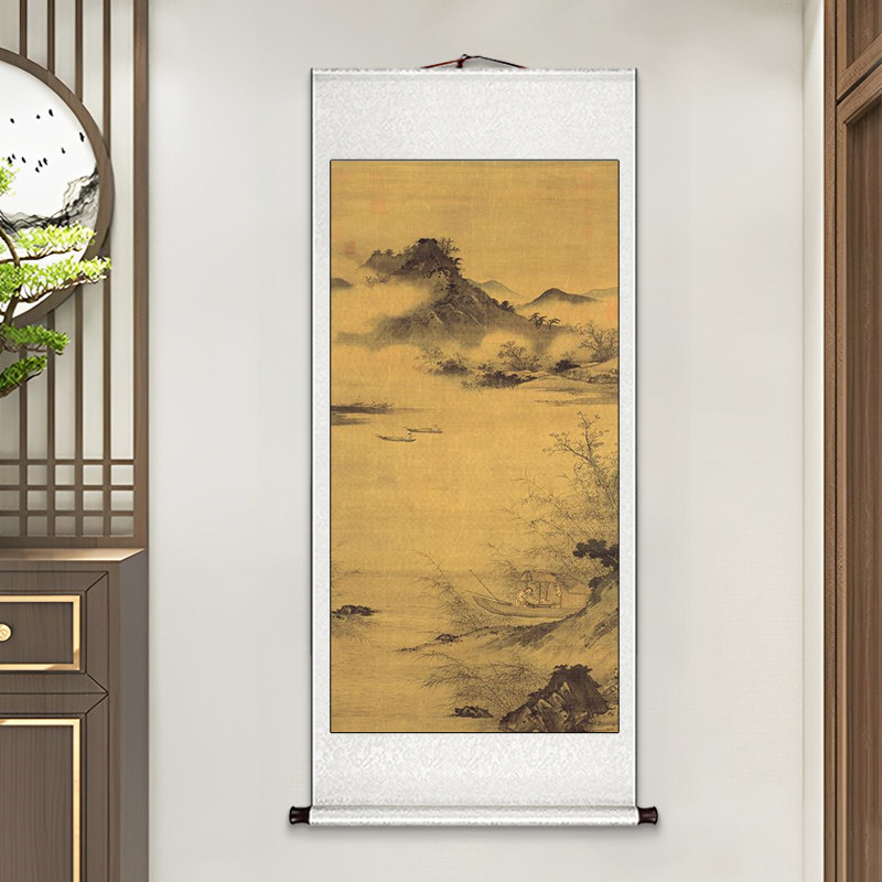 古画卷轴挂画新中式进门玄关装饰画走廊过道正对门中国风仿古壁画