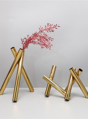 现代简约创意金属黑色花器摆件客厅我饭厅书桌玄关样板房家居饰品