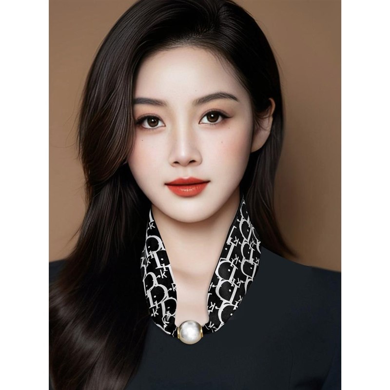 磁扣小丝巾女珍珠懒人护颈夏季2024新款百搭黑色空调房磁吸扣项链