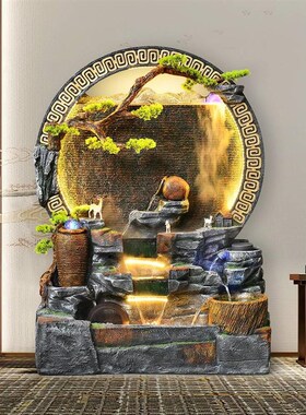 水幕墙流水屏风隔断公司前台装饰品玄关风水鱼缸大号招财落地摆件