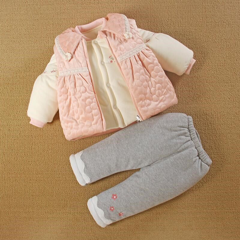 女婴儿衣服秋冬装外出三件套女宝宝夹加厚棉服袄分体款外套装季天
