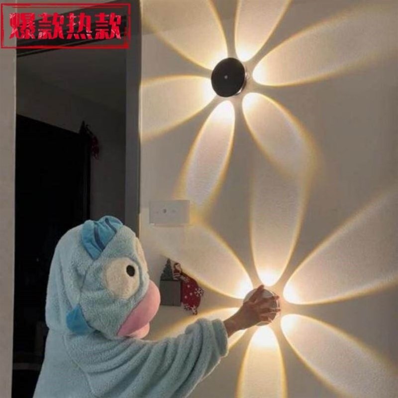 法式壁灯轻奢花朵墙灯入户门玄关装饰摆件卧室床头led圆形感应灯图片