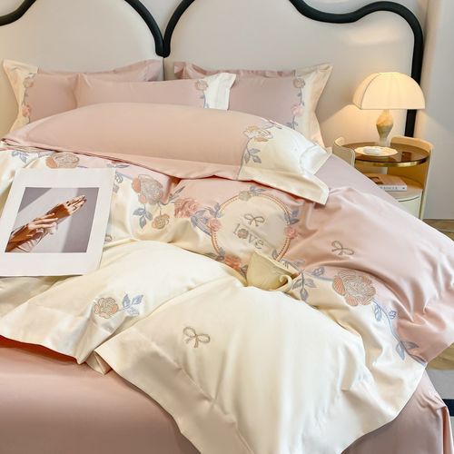 母婴级A类2f00支长绒棉全棉四件套高档纯棉刺绣被罩套床笠床上用