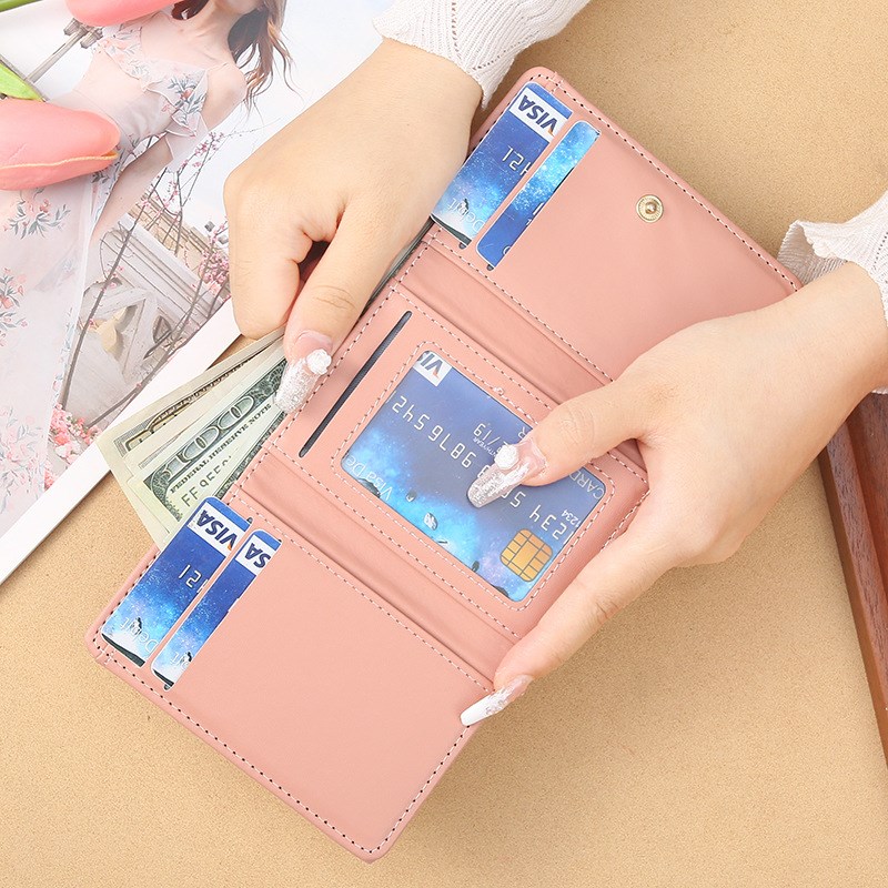 女士钱包短款女2025新款PU皮革迷你拉链零钱包卡通三折搭扣卡小包